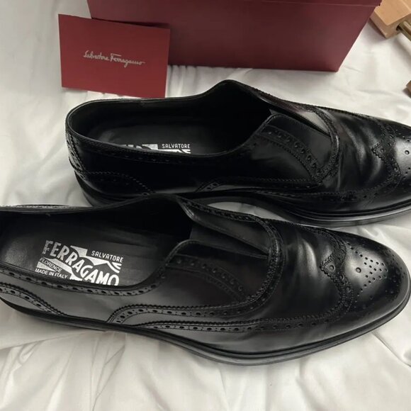 Salvatore Ferragamo  Gambit Black Calf Slip-on Brogue  Men\'s US 11 / EU 44
